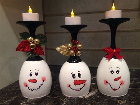Diy Wine Glass Snowman Tea Light Candle Holder Christmas Wine Glasses