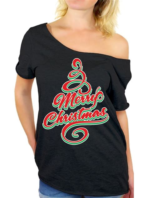 Awkward Styles Merry Christmas Off Shoulder Shirt Christmas Tree Off