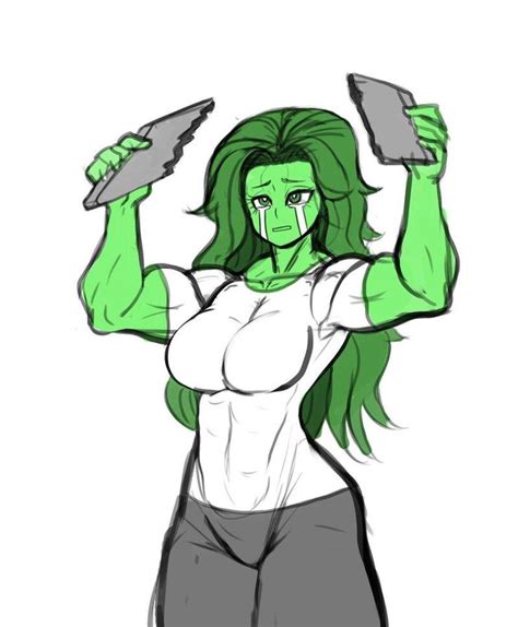 a drawing of a woman with green hair and no shirt holding up her arms