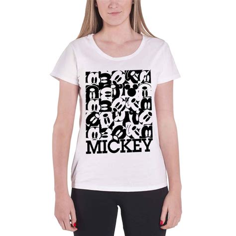 White Official Womens Mickey Mouse T Shirt Mickey Grid Disney Logo