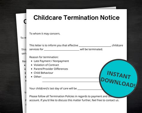 Childcare Termination Notice Daycare Termination Notice Termination