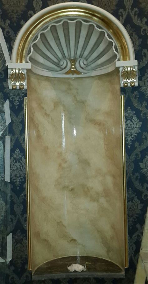 Antiqued dutch gold leaf ceiling, surrounded by an antiqued gold trim molding. Faux marble&gold leaf | Plaster ceiling design, Wall ...
