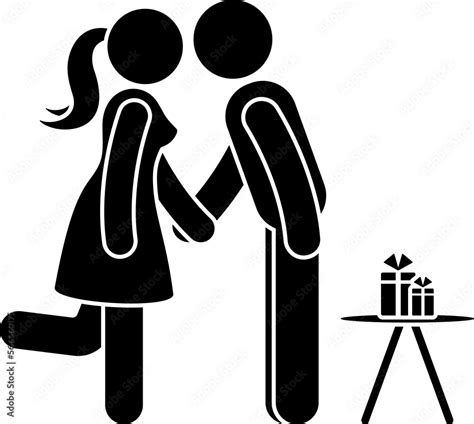 Romantic Stick Figure Couple In Love Kissing Each Other Icon Black And
