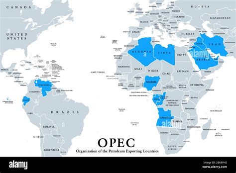 Opec Member States Political Map English Labeling Organization Of