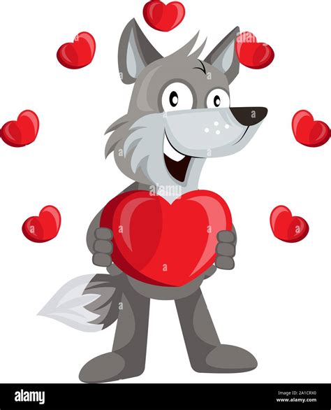 Wolf With Hearts Illustration Vector On White Background Stock Vector