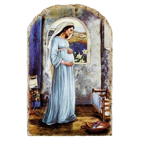 Pregnant Virgin Mary Arched Tile Plaque With Wire Stand — St Patricks
