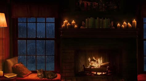 Crackling Cabin Fireplace And Rain Sounds