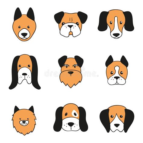 Doodle Dog Head Icons Vector Set Of Cartoon Dogs Faces Stock Vector