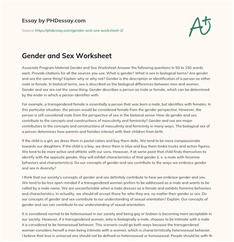 gender and sex worksheet 500 words