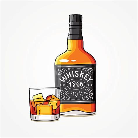 Bottle Of Whiskey And A Glass Vector Art Illustration Bottle Drawing