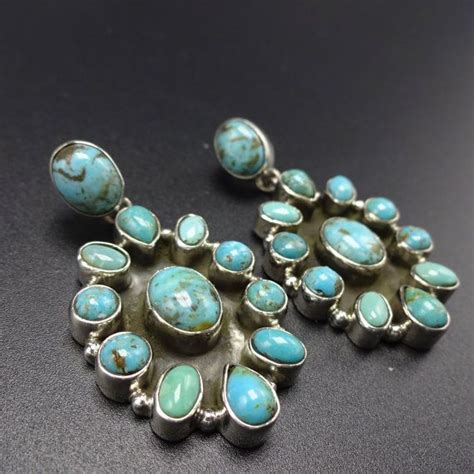 Lovely Signed Navajo Sterling Silver Turquoise Cluster Etsy