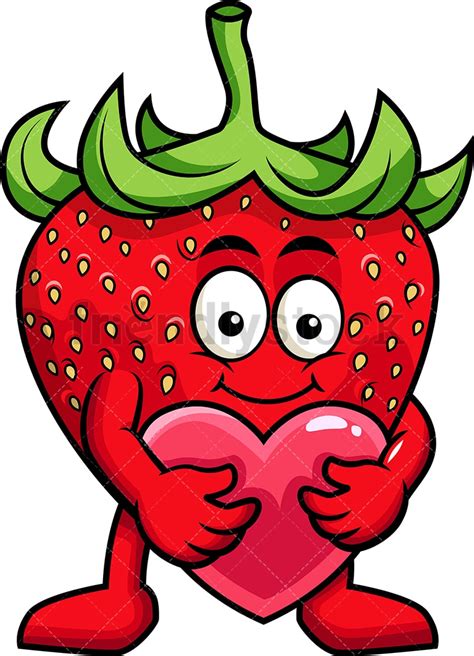Strawberry Mascot Hugging Heart Icon Cartoon Vector Clipart Friendlystock