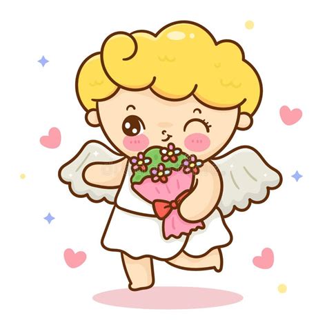 Cute Cupid Cartoon Valentine Angel With Flower Stock Illustration