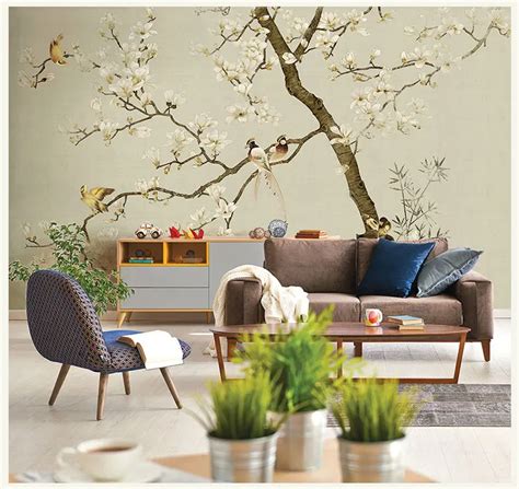 Buy Custom Chinese Style Mural Flower Trees Birds