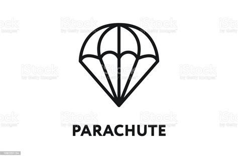 Parachute Air Landing Skydiving Minimal Color Flat Line Outline Stroke