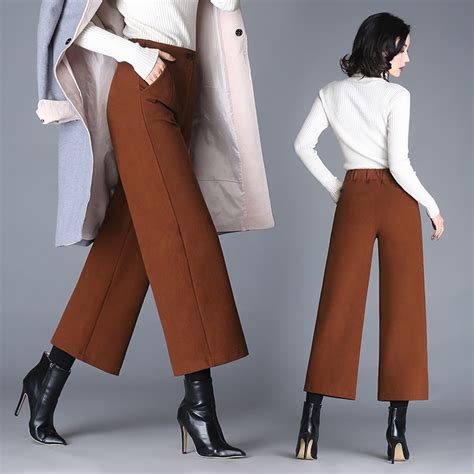 2019 New Arrival Winter Warm Women Ankle Length Woolen Pant Thick High