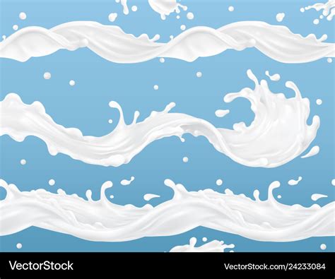 Milk Splash Wave Seamless Pattern 3d Realistic Vector Image
