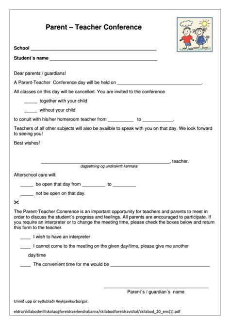 Parent Teacher Conference Form Printable Pdf Download