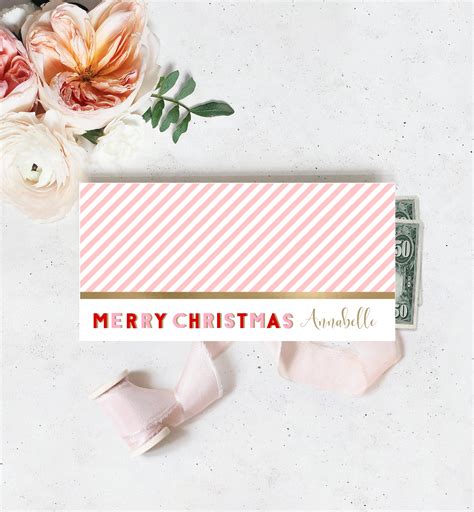 Stripe Pink Printable Christmas Money Wallet Template Black Bow Studio