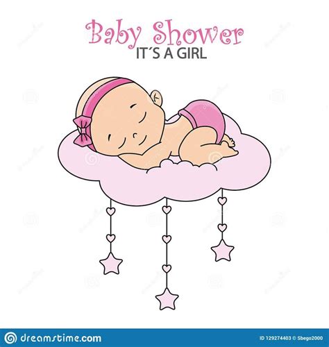 Baby Girl Sleeping On The Cloud Stock Vector Illustration Of