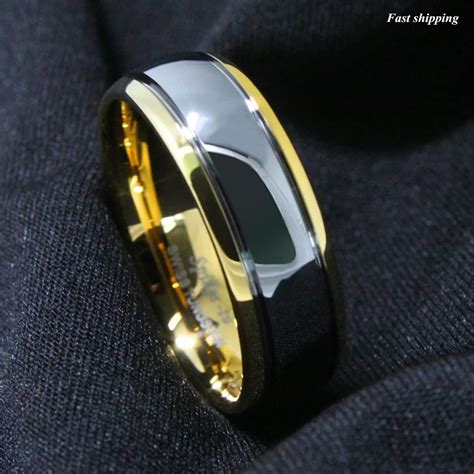 8mm Tungsten Carbide Wedding Band Gold Silver Dome Gunmetal Bridal Ring Men Jewelry Size 6 13 