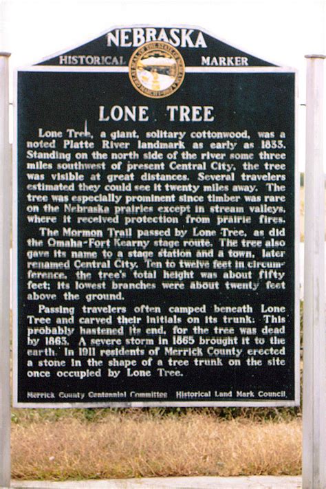 Nebraska Historical Marker Lone Tree E Nebraska History