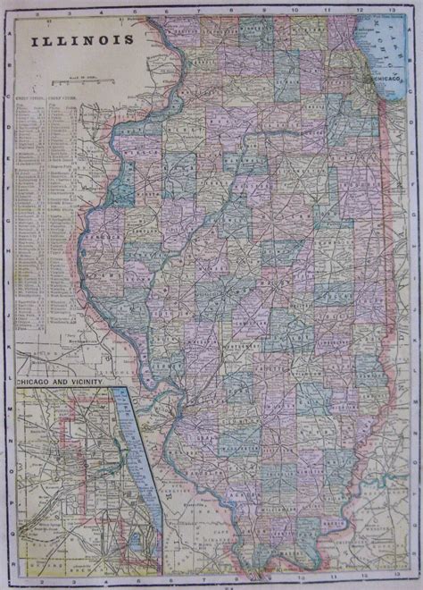 1899 Antique Illinois Map Vintage 1800s Map Of Illinois
