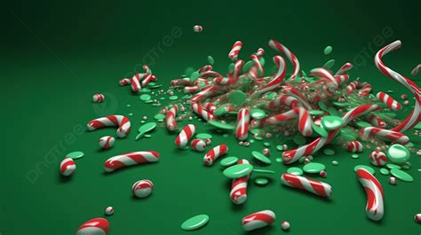 Slow Motion 3d Render Of Peppermint Candy Canes Cascading On A Green
