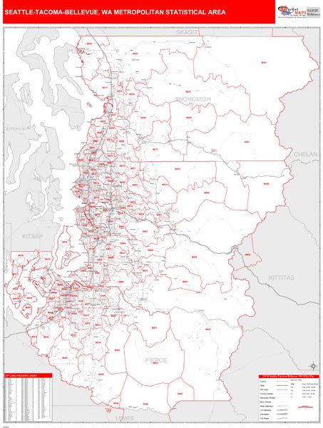 Seattle Tacoma Bellevue Metro Area Wa 5 Digit Zip Code Maps Red Line