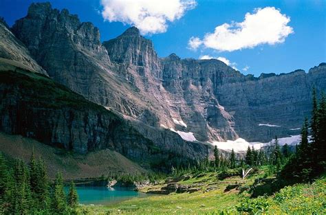 Glacier National Park Lakes Montana Trees Clouds Green Mountains
