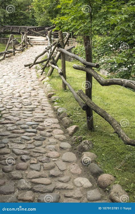 Cobblestone Path With Fence Stock Image Image Of Pathway Lithuania