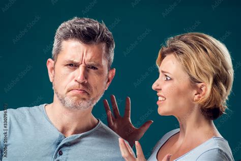 A Portrait Of Angry Couple Wife Screaming At Her Husband People And Emotions Concept Stock