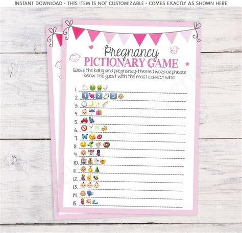 Printed Baby Shower Emoji Pictionary Emoji Pictionary Kraft Paper Images