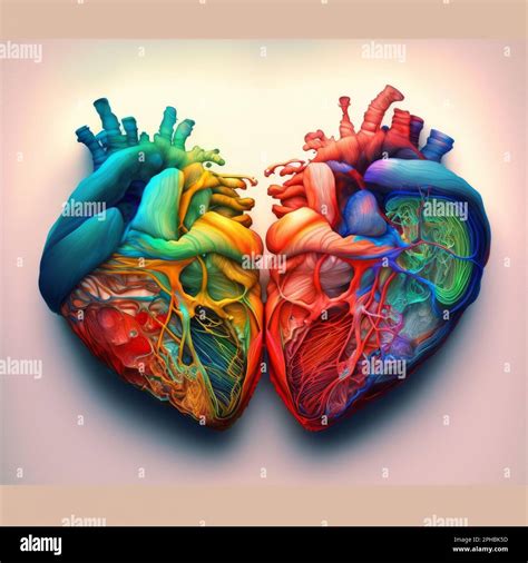 Two Hearts Joined Anatomy Rainbow Colors Image Generative Ai Stock