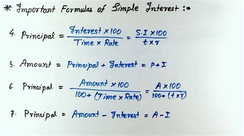 Important Formulas Of Simple Interest Formula Of Simple Interest In
