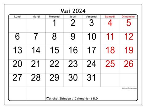 Calendrier Mai 2024 62ld Michel Zbinden Fr