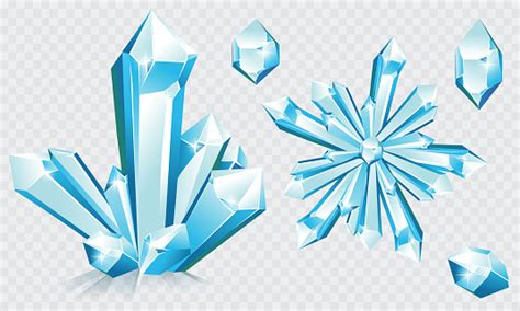 Collection Of Blue Ice Crystals And Crystal Snowflake Stock