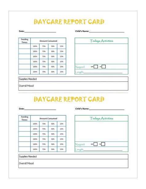 Daycare Report Card Daycare Provider Communication Tool Etsy Australia
