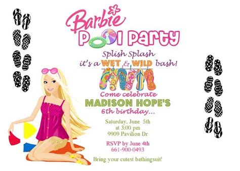 barbie birthday invitation barbie pool party barbie birthday invitations barbie party