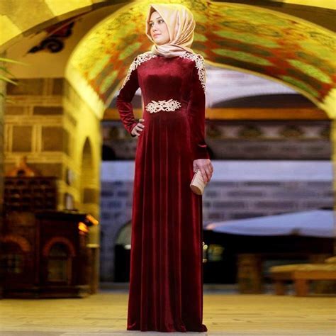 Maroon Green Arabic Evening Gowns Dresses Long Sleeves 2016 Velvet