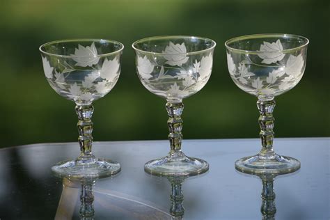 Vintage Etched Crystal Port Wine Glasses Set Of 6 Small Etched Liquor ~ Dessert Cordials ~ 4