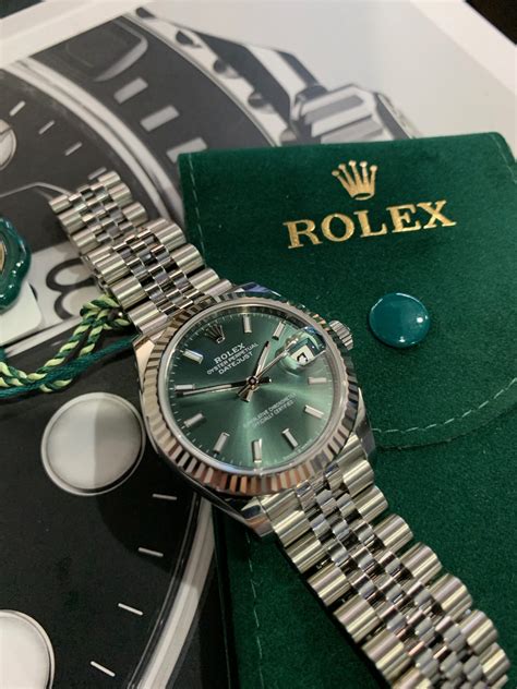 Rolex Datejust 41 Mint Green 126334 Gold Bezel On Oyster Unworn