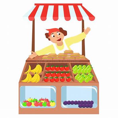 Market Stall Farmers Vector Vegetables Cartoon Fruit