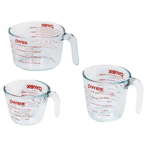 Buy Pyrex 3 Piece Glass Measuring Cup Set Includes 1 Cup 2 Cup And 4