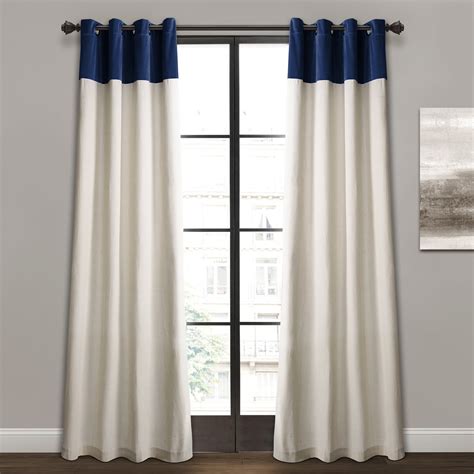 Lush Decor Milo Linen Window Curtain Panels Navyoff White 52x84 Set