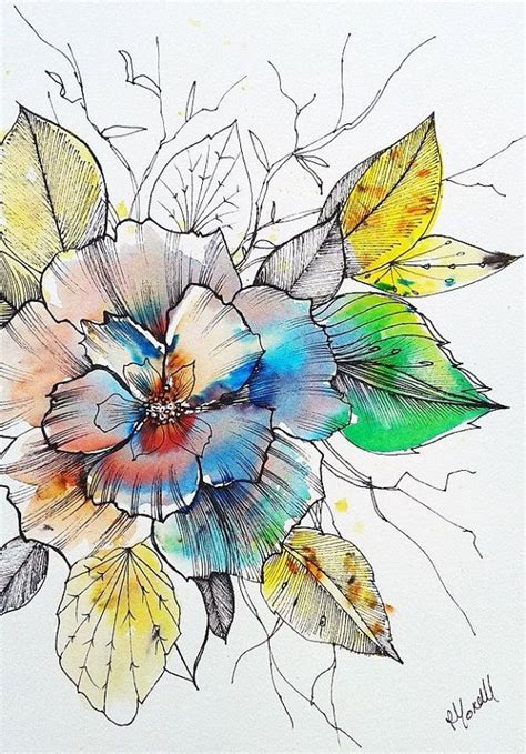 Line And Wash Watercolor And Pen Techniques Flower Drawing