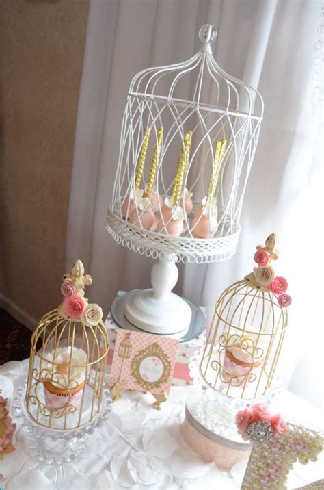 Bird Cage Decorations At A Vintage Romantic Baptism Party See More Party Planning Ideas At