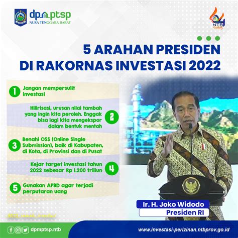 5 Arahan Bapak Presiden Joko Widodo Di Rakornas Investasi 2022