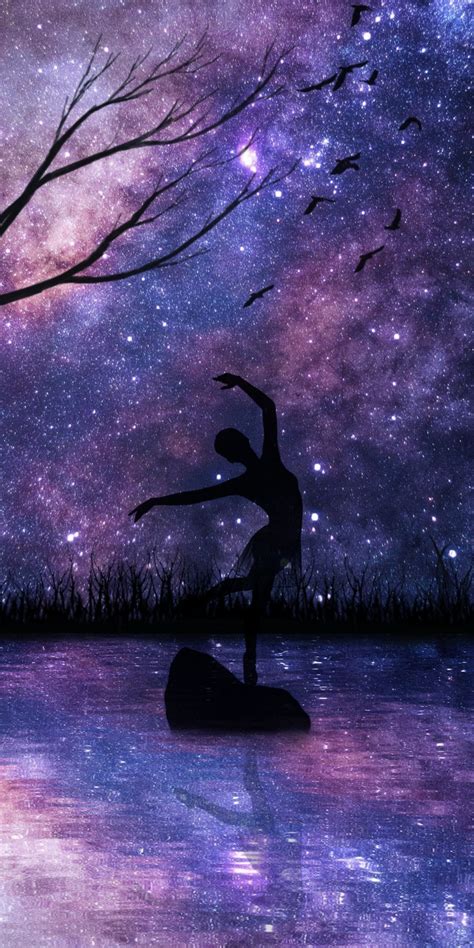 Starry Night Girl Dance Silhouette Art 1080x2160 Wallpaper