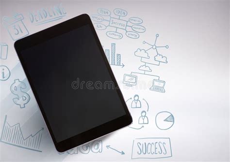Tablet Against Grey Background With Business Illustration Graphic